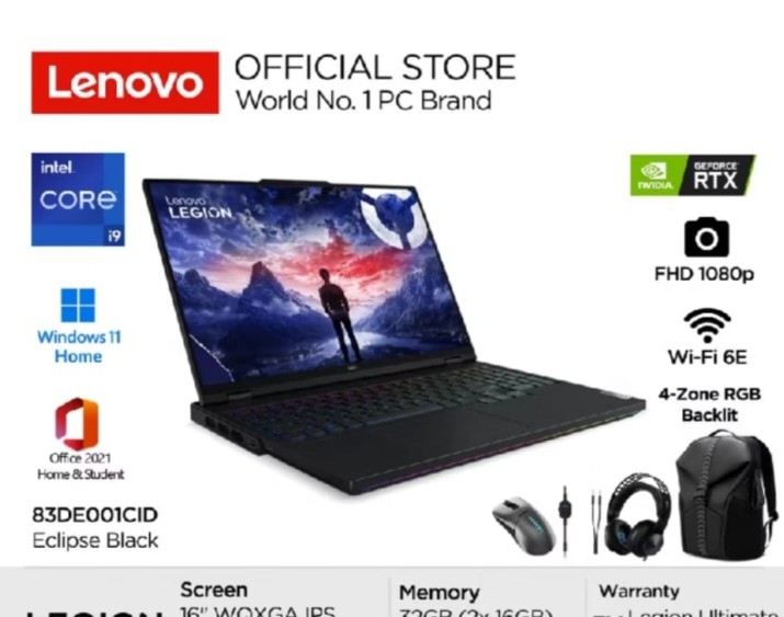 produk Lenovo legion pro 7i 161RX9H 1CID Intel core i9