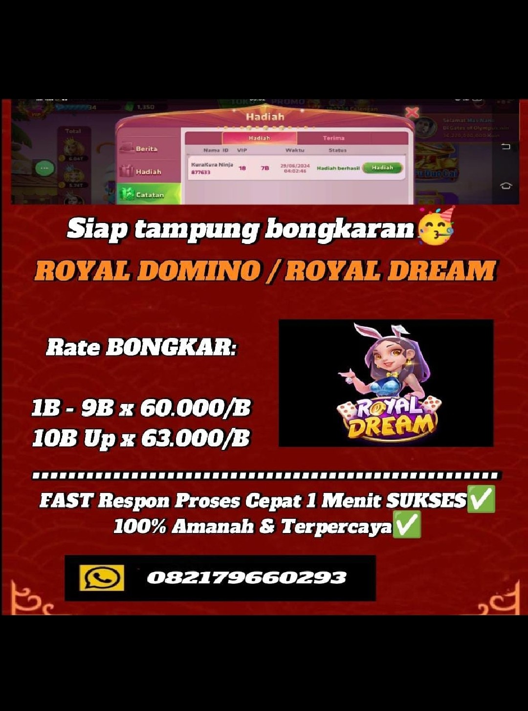 produk Terima bongkar chip Royal Domino 24 Jam