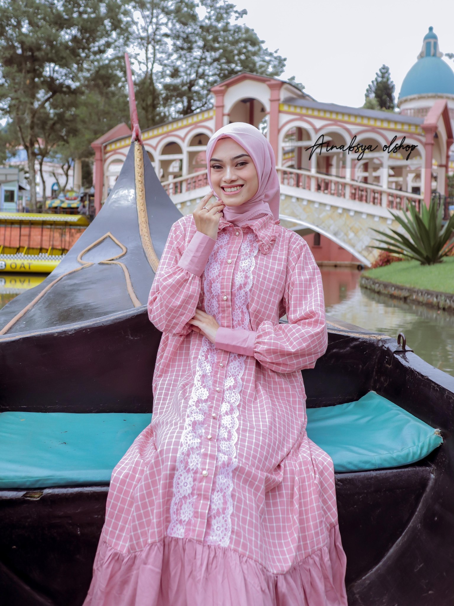 produk Dress Kotak Maroko Pink