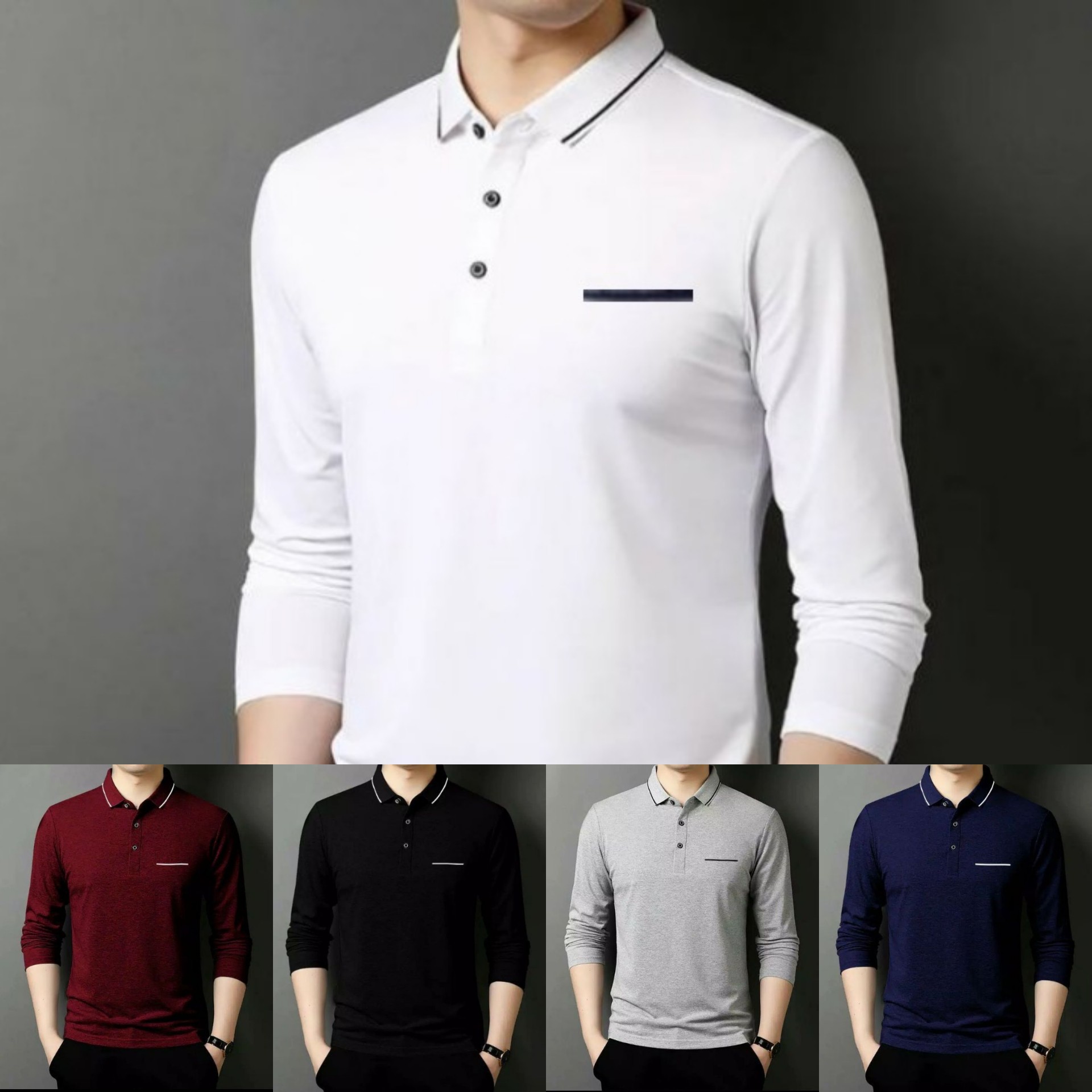 produk Kaos Berkerah/Kaos Polo Lengan Panjang pria Bahan COTTON COMBED PREMIUM